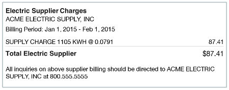 Example bill with a third party electricity supplier